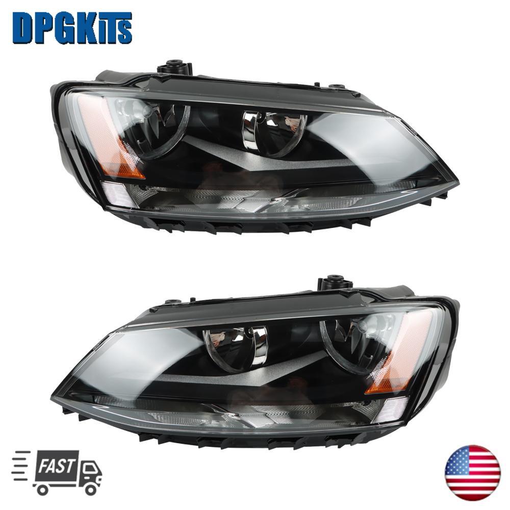 Pair For 2011-2018 for Volkswagen for VW for Jetta Halogen Headlights Headlamps w/LED DRL
