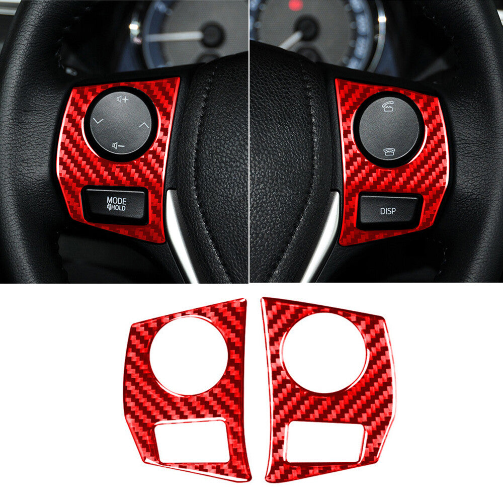 Red Carbon Fiber Interior Steering Wheel Button Cover For T@yota for Corolla 2014-18