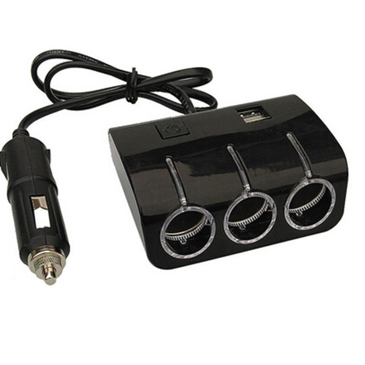 Car USB Port Charger Adapter 3 Way Cigarette Lighter Power Socket Splitter Black