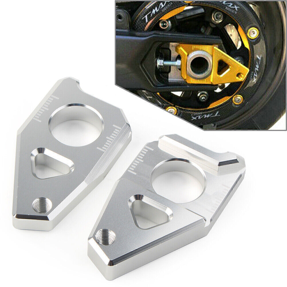 for Yamaha YZF R1 FZ8 FZ1 TMAX 530 Axle Spindle Chain Adjuster Blocks Silver UK