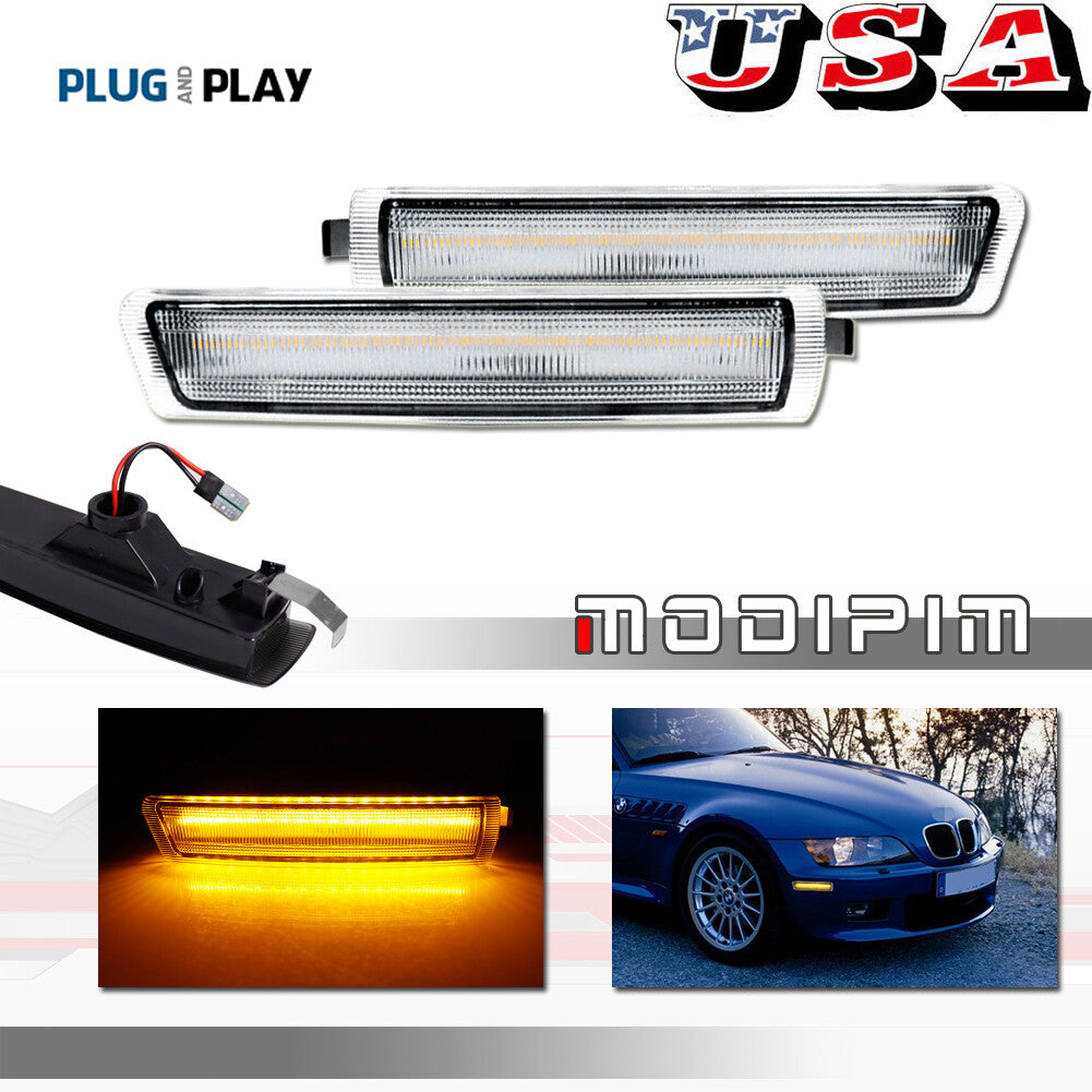 2 Pack Clear Amber LED Front Corner Side Marker Lights for 1996 - 2002 for Z3 M Coupe - v
