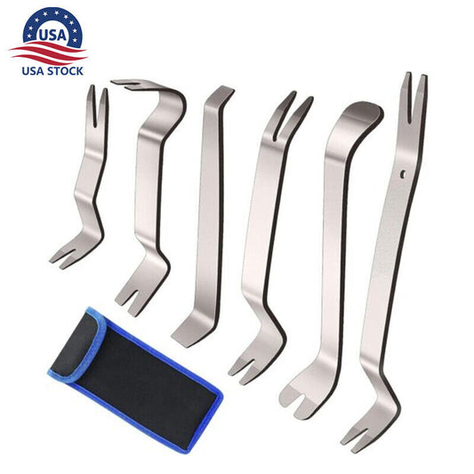 6Pcs Metal Car Trim Removal Pry Tool Kit Panel Door Dash Fastener Remover Set Q