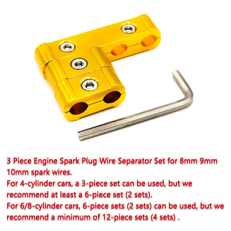 3x Aluminum Engine Spark Plug Wire Separator Divider Organizer Clamp Kit Yellow Q