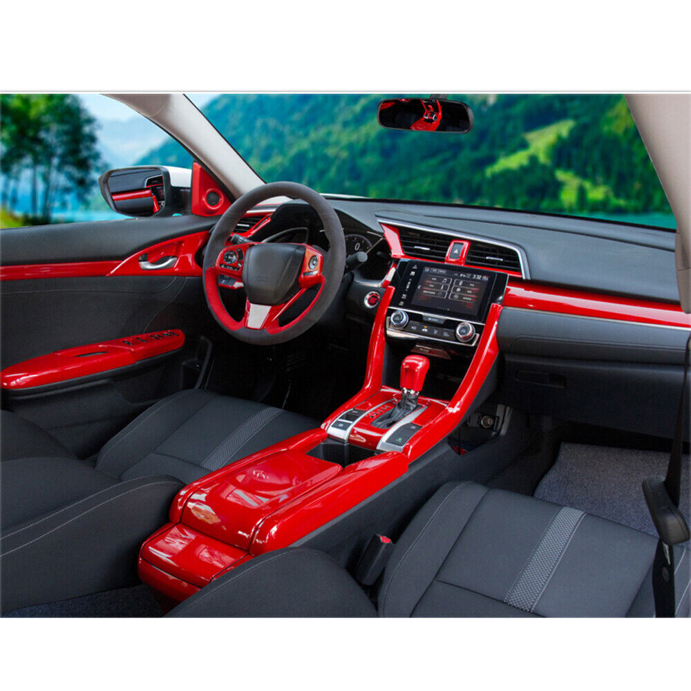 Console Gear Shift Frame Cover Trim 1 for Honda for Civic 10th 2016-2021 Bright Red
