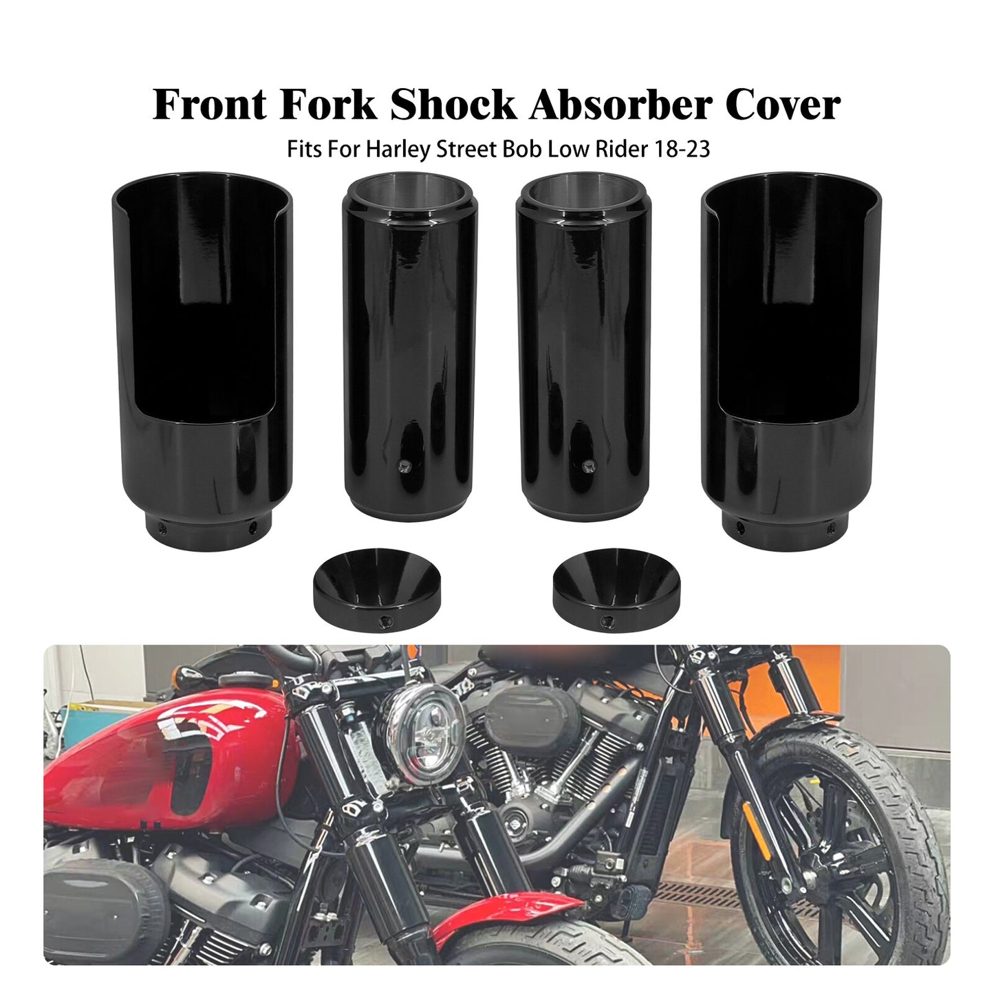 Black Full Fork Cover Boot Set for Harley Softail Street Bob Low Rider 2018-2023