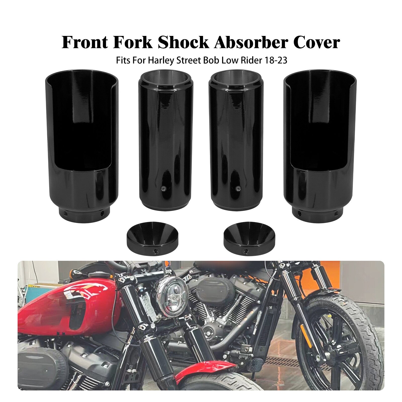 Black Full Fork Cover Boot Set for Harley Softail Street Bob Low Rider 2018-2023