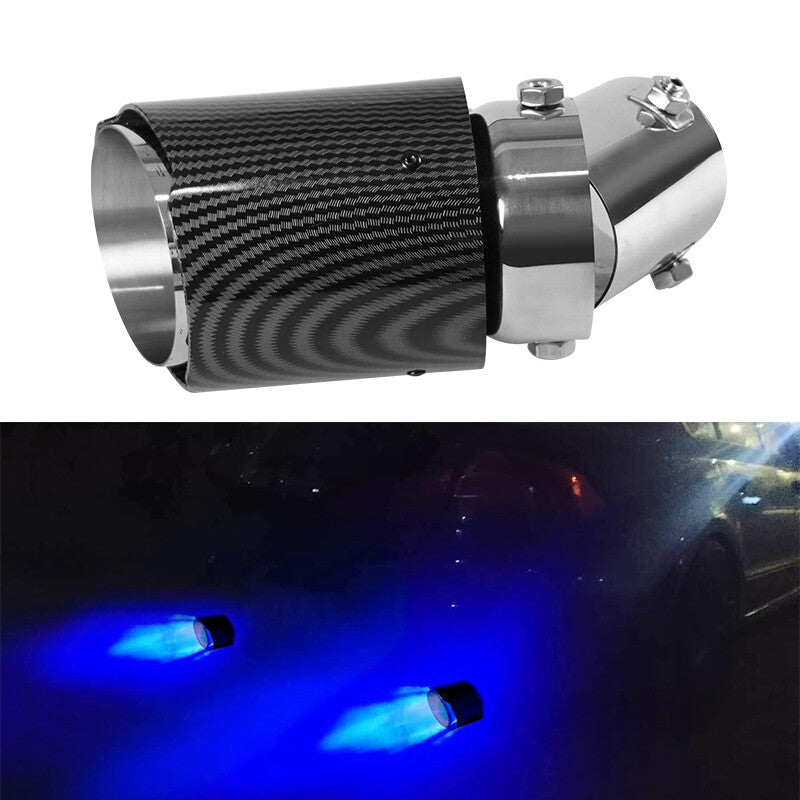 Car Exhaust Muffler Tail Pipe Turbo Throat Rolled Models Straight Edge Blue LED