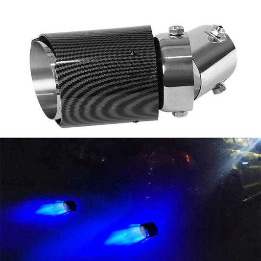 Car Exhaust Muffler Tail Pipe Turbo Throat Rolled Models Straight Edge Blue LED