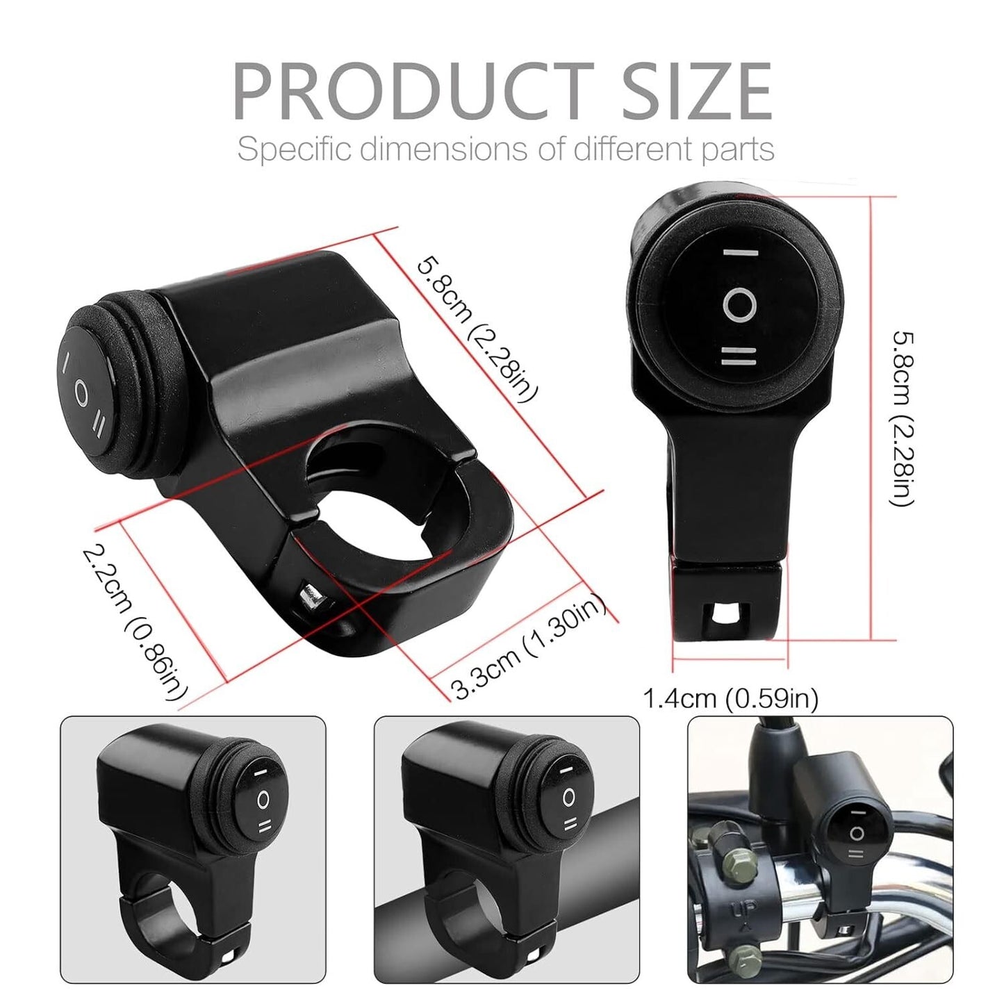 7/8 22-23mm Handlebar On-Off-On Control CNC Craft Mounting Bracket Suits (Black)