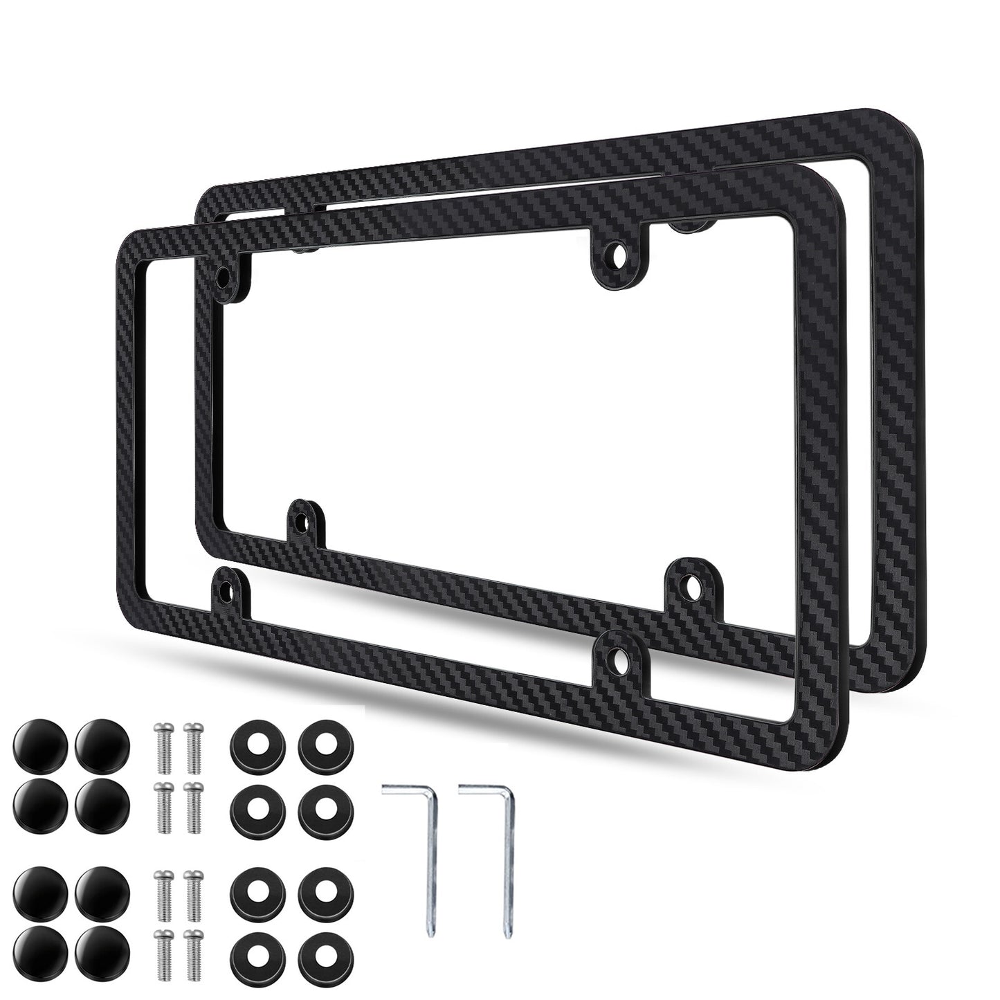 2Pcs 4 Hole License Plate Frames Carbon Pattern Plastic Universal US Car & Screw Q