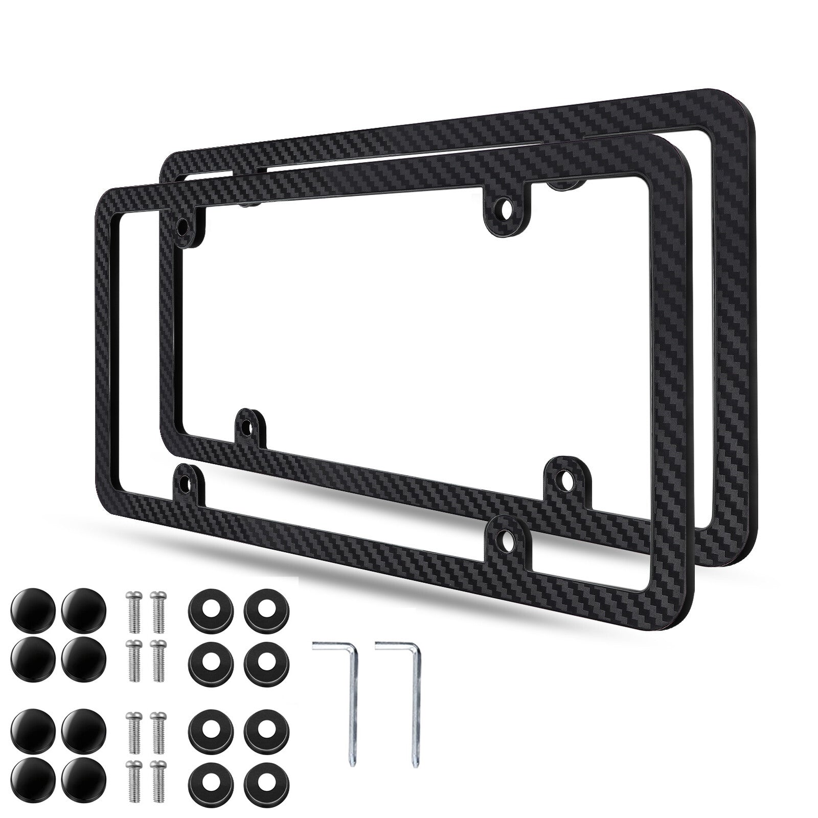 2Pcs 4 Hole License Plate Frames Carbon Pattern Plastic Universal US Car & Screw Q