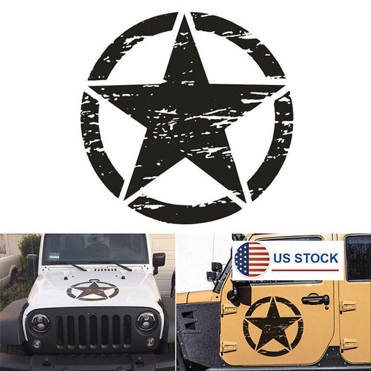 Car Truck Army Military Sticker Vinyl Star Decal for Jeep for Wrangler Black Round Q