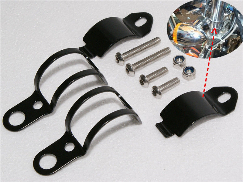 2X Black Metal Fork Ear Clamp Motorcycle Turn Signal Light Mount Brackets Holder Q