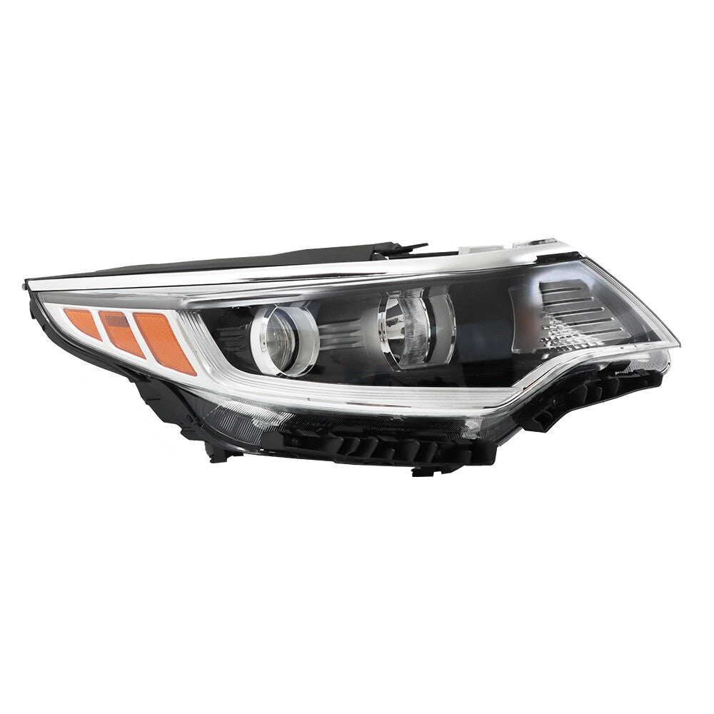 Headlight assembly with LED; passenger right-hand side applicable to 2016-2018 for Kia Optima; halogen chrome. n