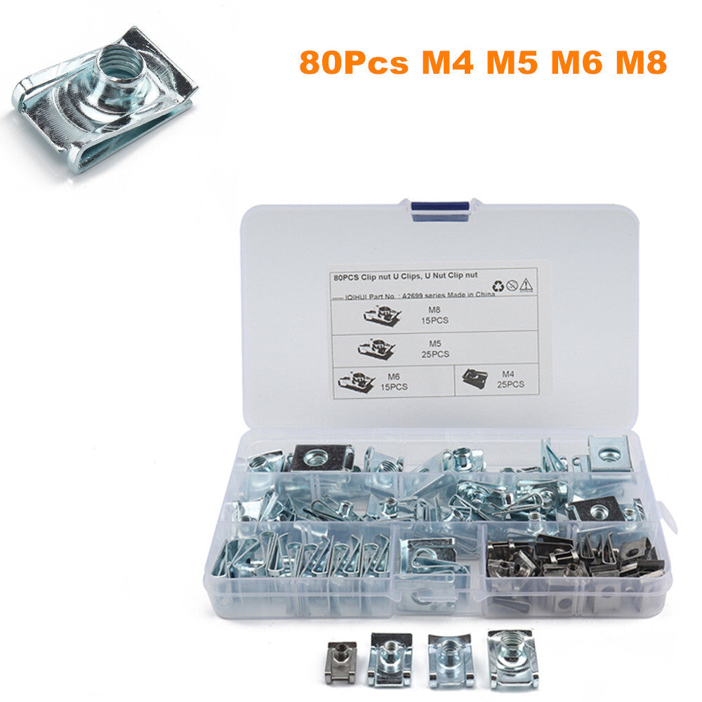 80-piece set of M4 M5 M6 M8 car body door fairing U-clamps and U-nuts sorting box - n