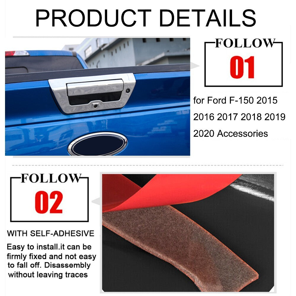 2PCS Chrome Tailgate Door Handle Cover Trim Decor Bezel for Ford F150 2015-2020