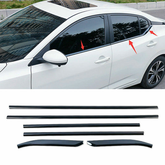 6Pc Black Steel Window Lower Molding Trim Strip for Nissan Sentra Sylphy 2020-23