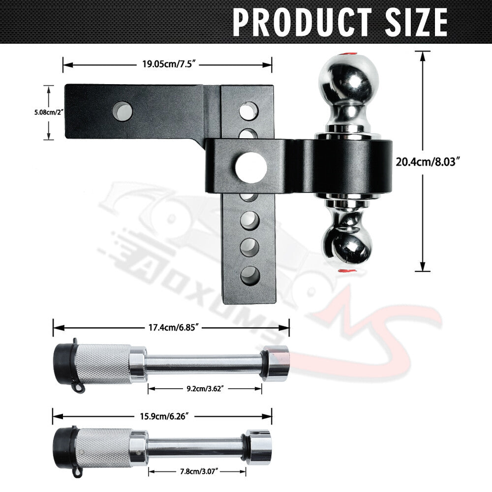 2 Receiver 6 Drop/Rise Adjustable Trailer Tow Hitch Dual Ball W/Lock 20000lb