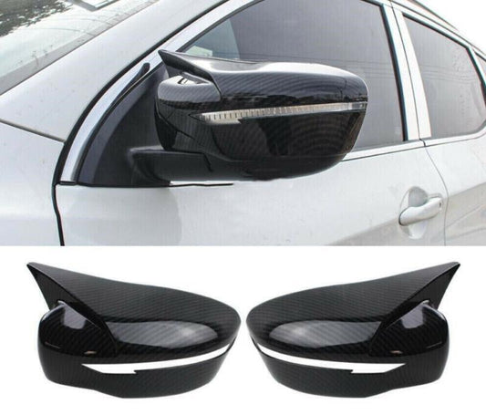 for Nissan Rogue Sport 17-22 Carbon Fiber Ox Horn Rearview Mirror Cover Trims 2P