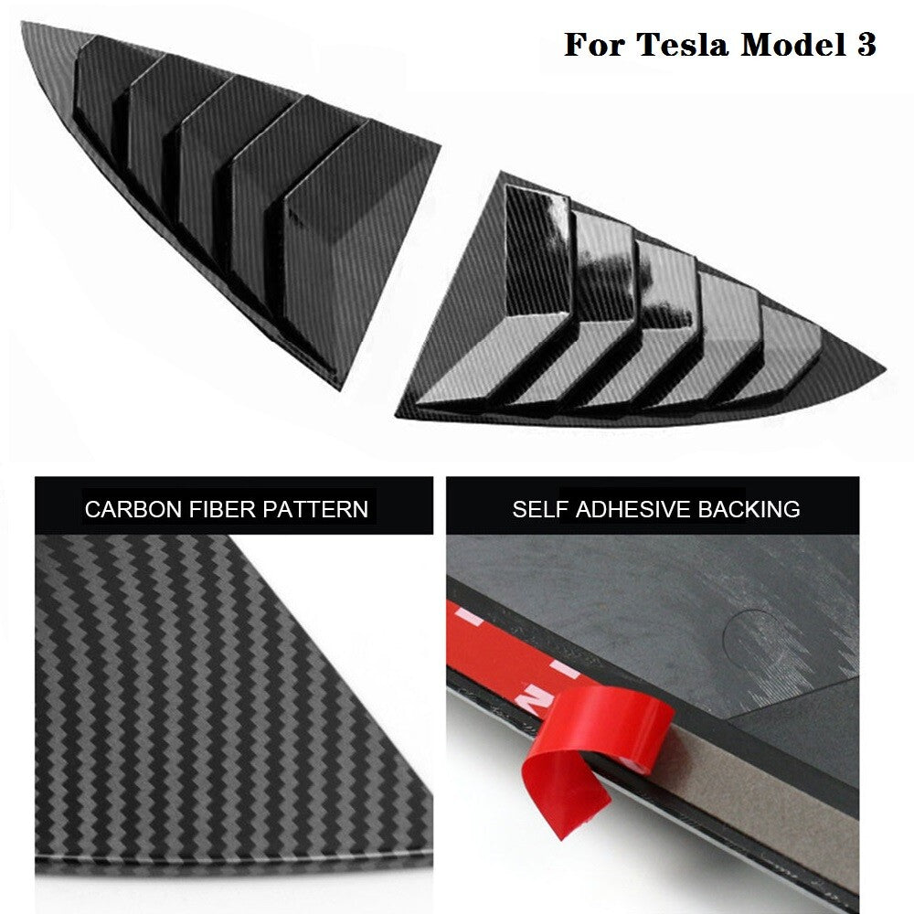 Suitable for Model 3, 17-22, rear ventilation window spit cover, carbon fiber, black. n