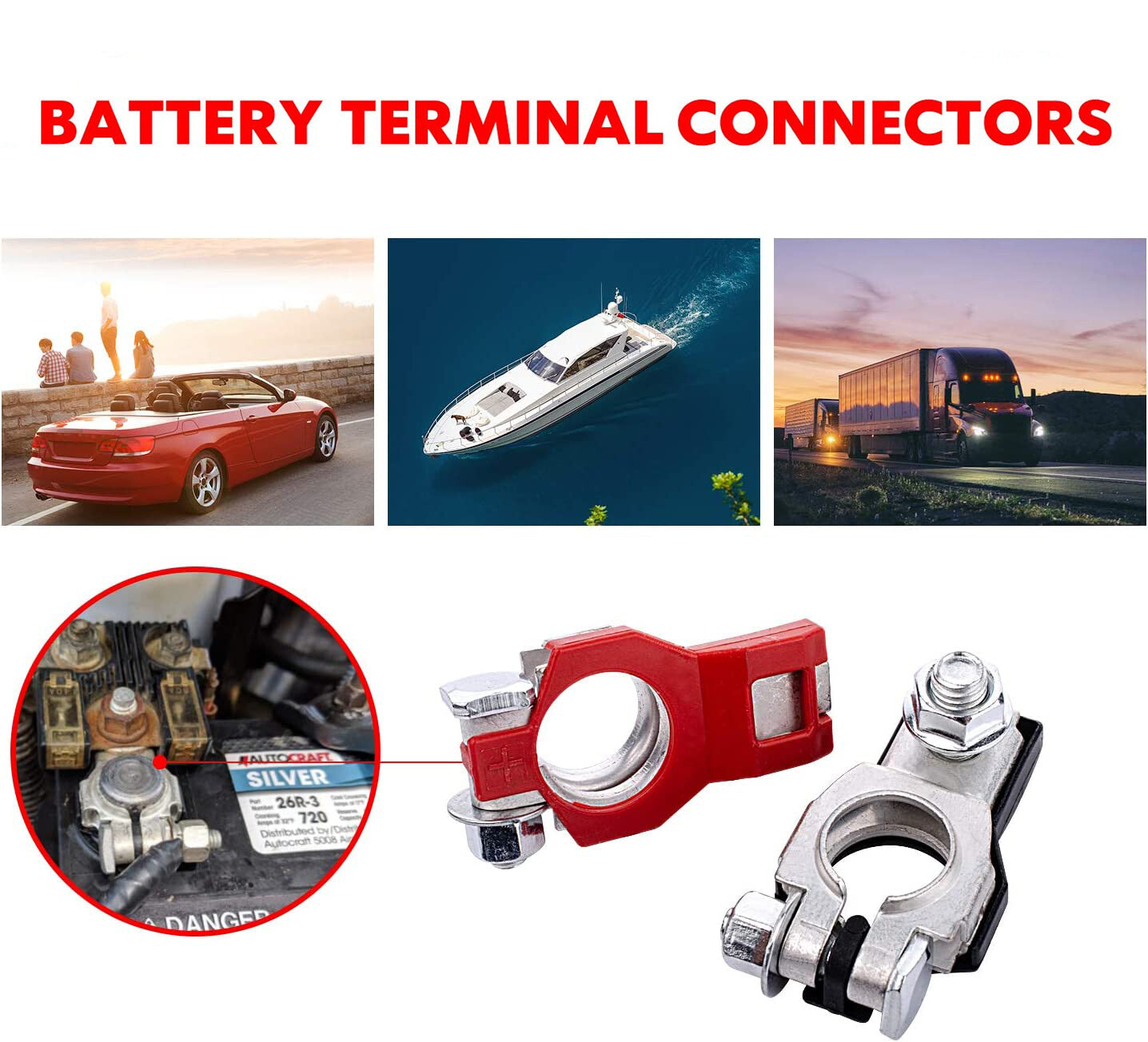 Universal POSITIVE & NEGATIVE BATTERY TERMINALS Terminal Connectors Black Red Q
