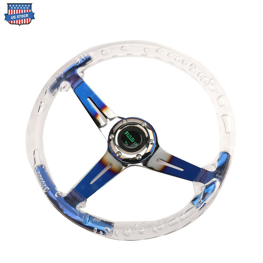 US Car Acrylic Steering Wheel Bluing Spokes Blue 350mm 14inch Racing