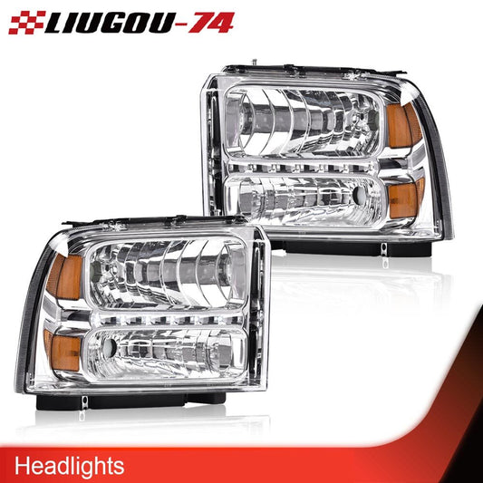 Suitable for 2005-2007 F250 F350 F450 Super Duty LED DRL transparent lens headlights- v