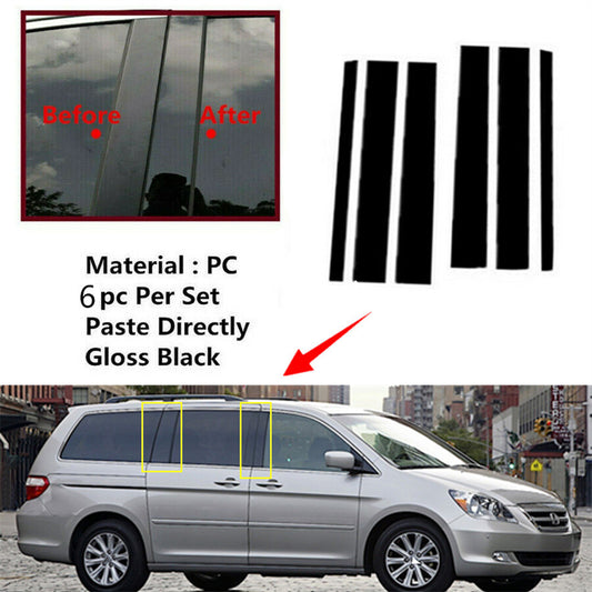 6Pcs Gloss Black Pillar Posts Door Trim Cover Kit for Honda Odyssey 2005-2010 US