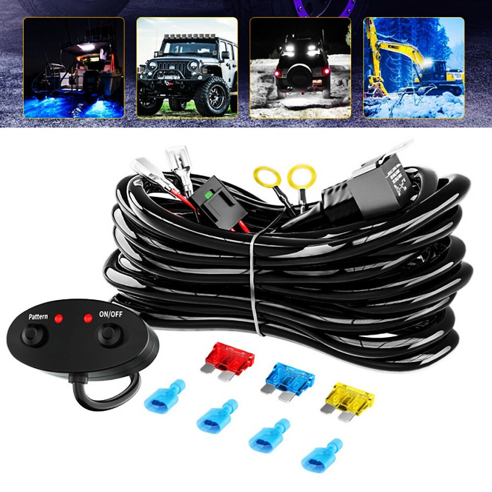 12V 18AWG 2-lead LED strip wiring harness with switch, relay, blade fuse kit - n