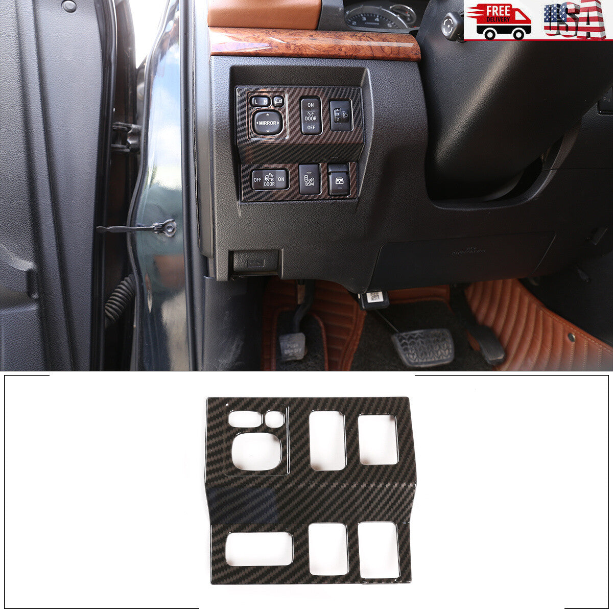 Carbon fiber ABS rear tailgate handle decorative cover suitable for Tundr @ 2022-23- v