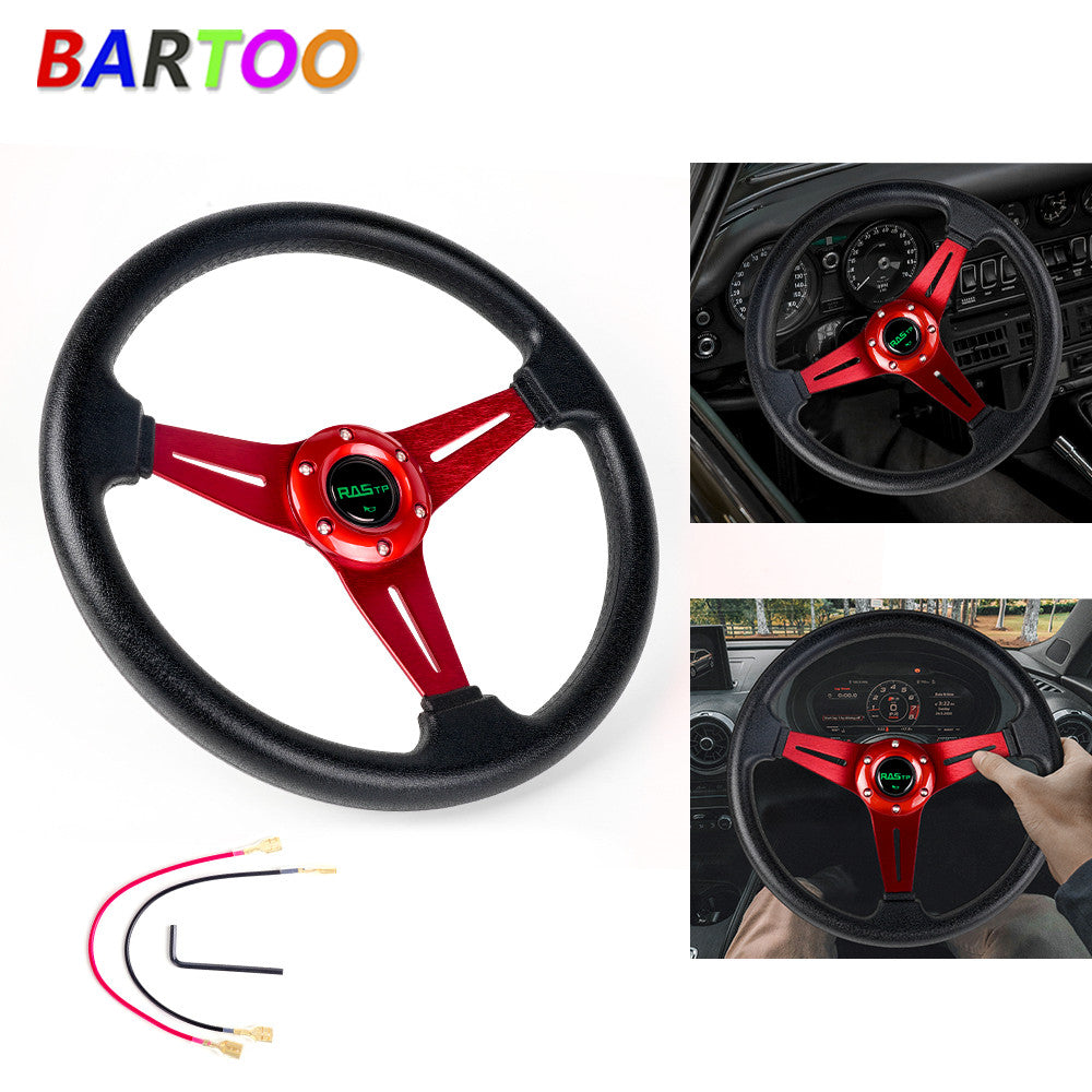 Red Universal Drifting Racing Steering Wheel (340 mm) Aluminum 6cm Deep Dish
