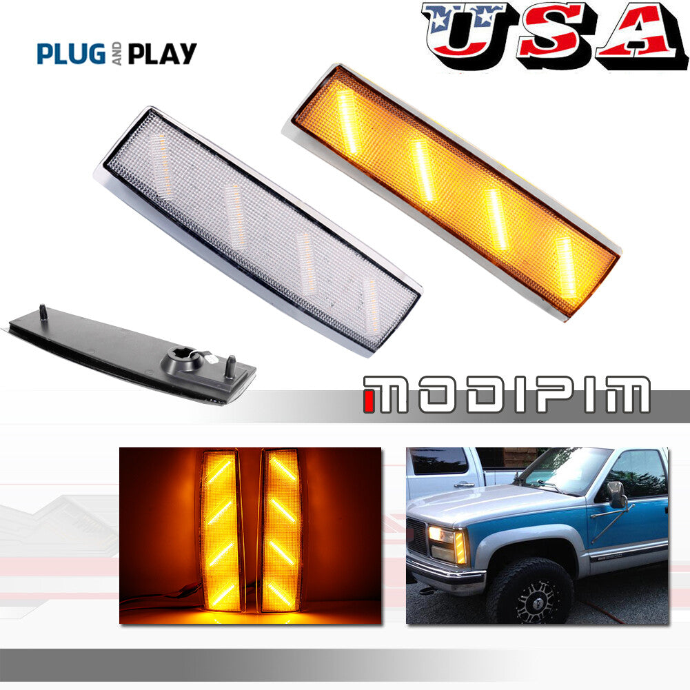 Clear Lens Amber Front Corner Side Marker Lights for 1992-93 for GMC for Yukon Suburban - v