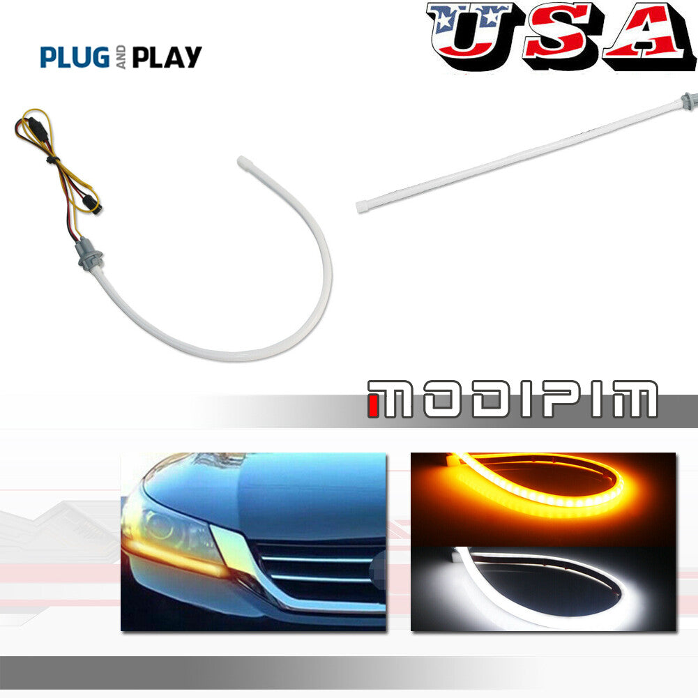White and Amber Switch DRL Turn Signal LED Light Bar for 2013-15 for Honda Accord - v