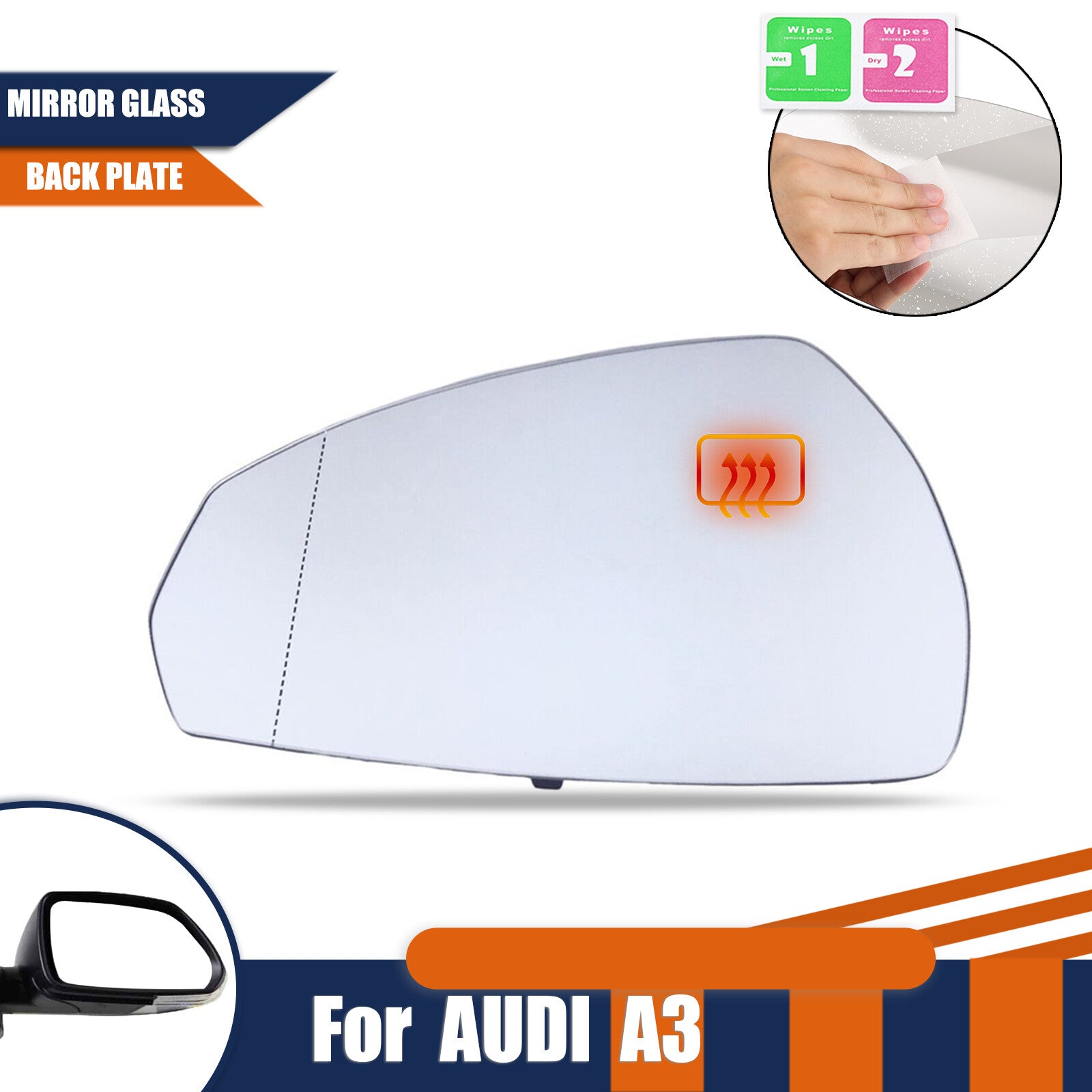 1PCS Heated Left Mirror Glass With Backing Plate for AUDI A3 Quattro 2013-2020 Q