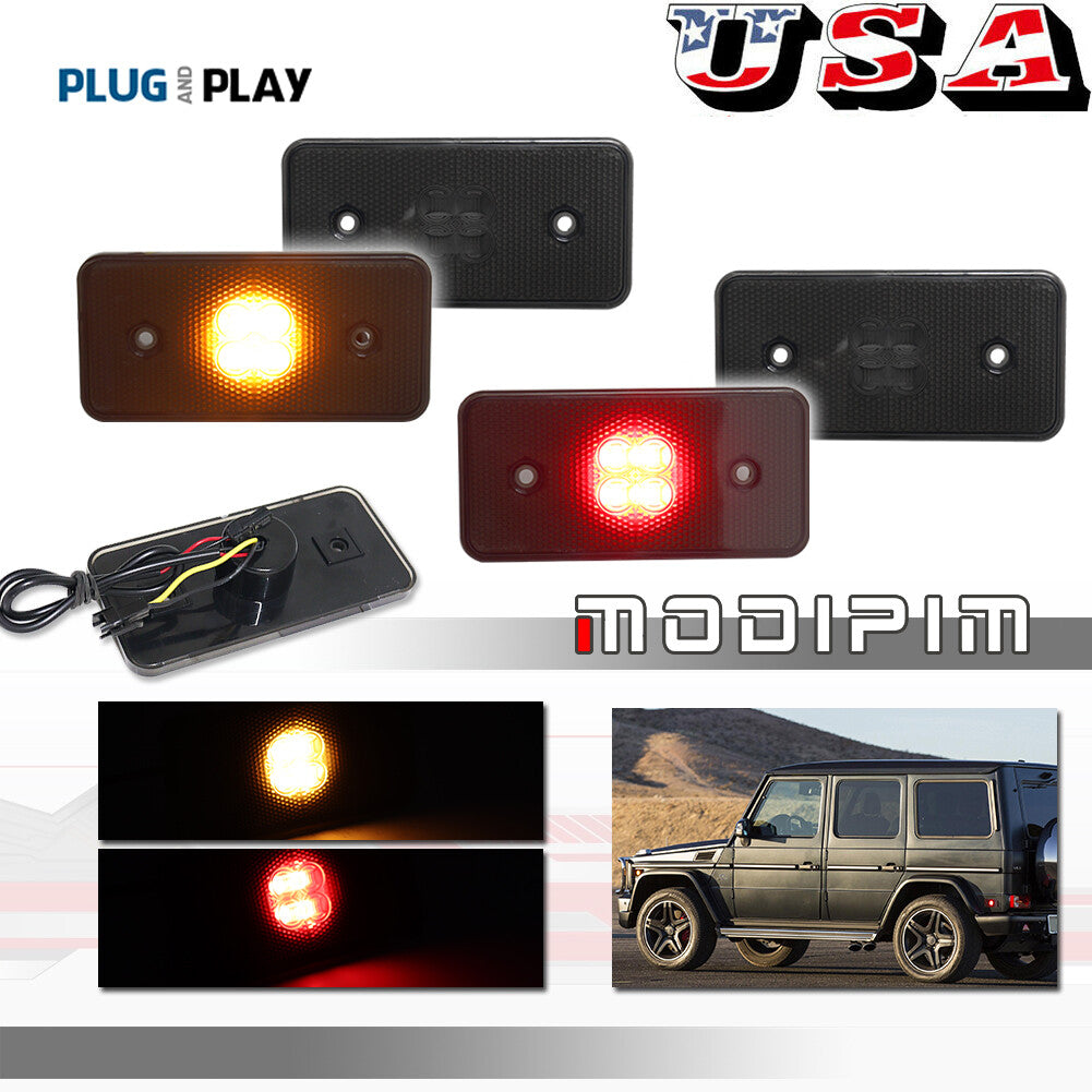 4-piece LED side marker lights with smoked lens front and rear for Mercedes G-Class W463- 02-14