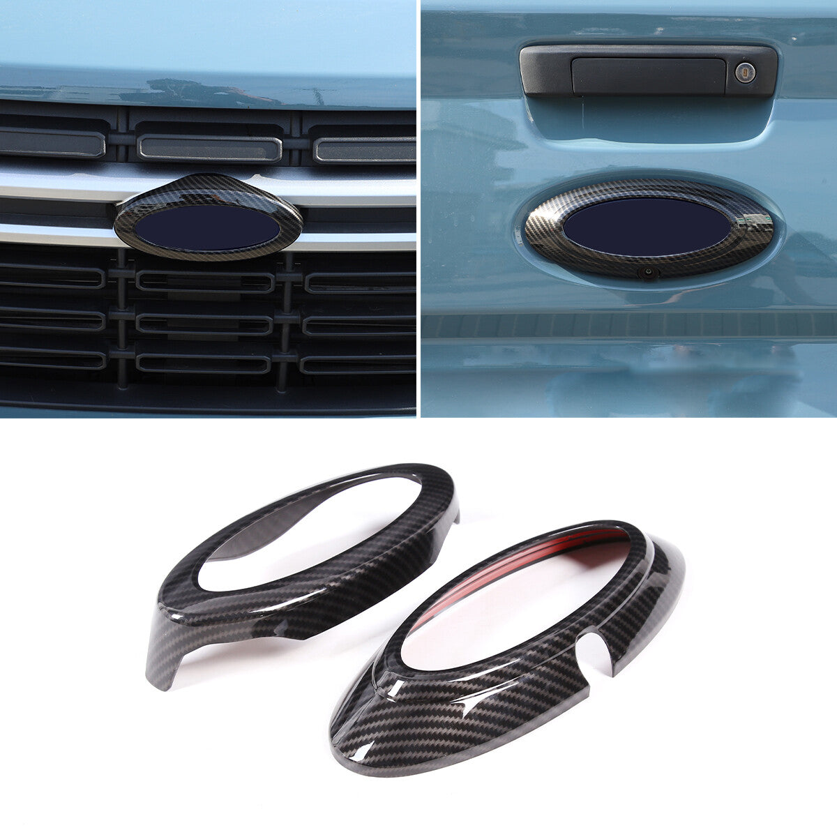 2-Piece Carbon Fiber ABS Badge Ring Cover Decoration  for ford  Maverick 2022-2024