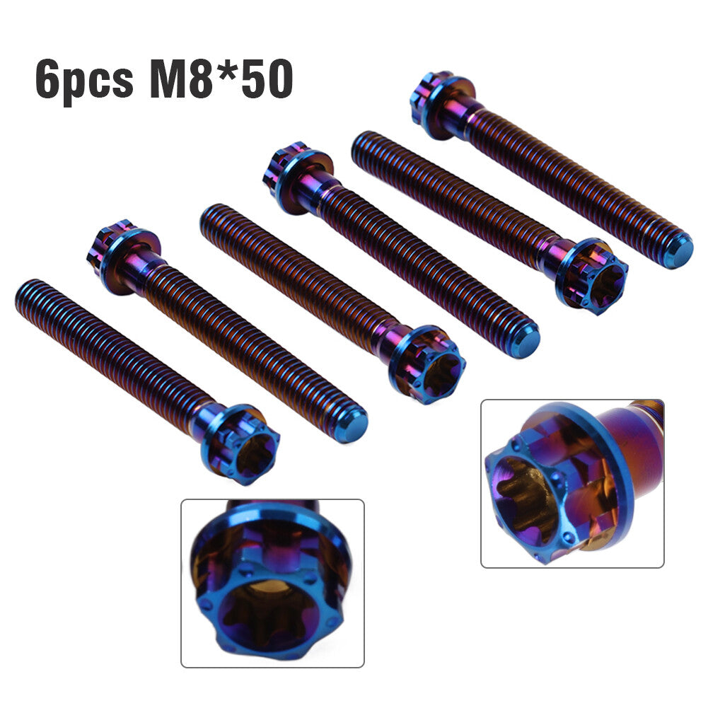 6pc Bolts Torx Head Flange Screws M8x50mm Burn Blue For Motorcycle Bike