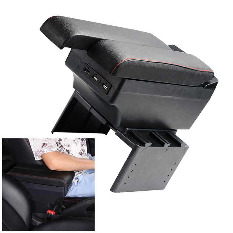 US Car Center Console Armrest Storage Box Arm Rest w/USB Charge Port Black Part v