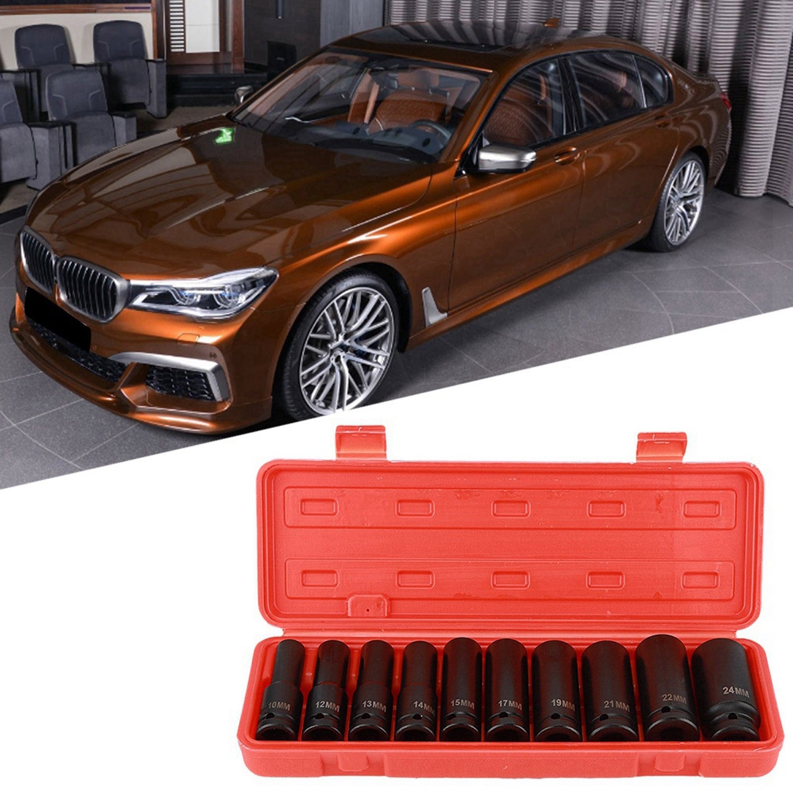 Impact Socket Set 10pcs 1/2 Inch Drive Deep Impact Socket Set Tool Set 6 Point Q
