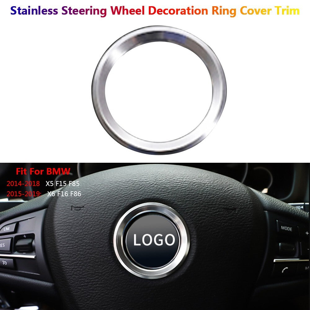 Stainless for BMW X5 X6 F15 F16 Car Interior Steering Wheel Horn Ring Cover Trim