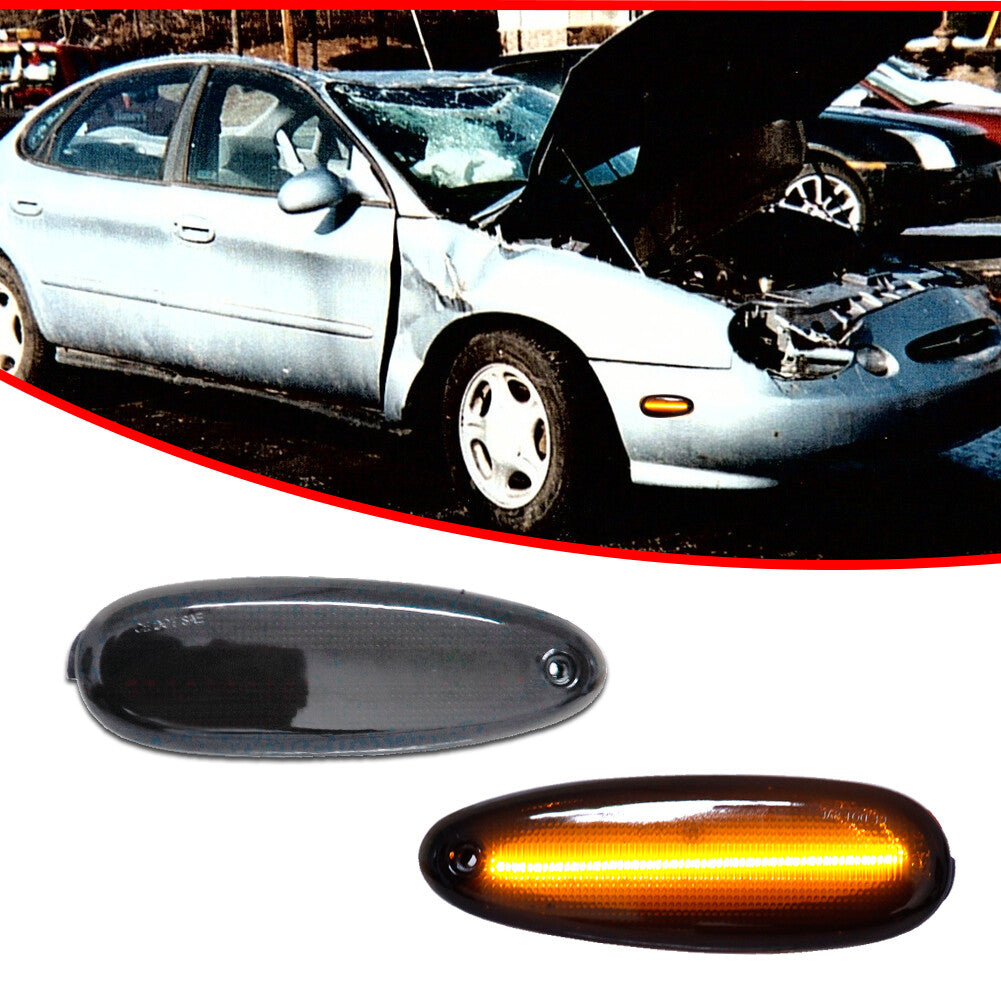 Smoke Lens Full Amber LED Front Corner Side Marker Lights for 96-99 Taurus and Sable - v