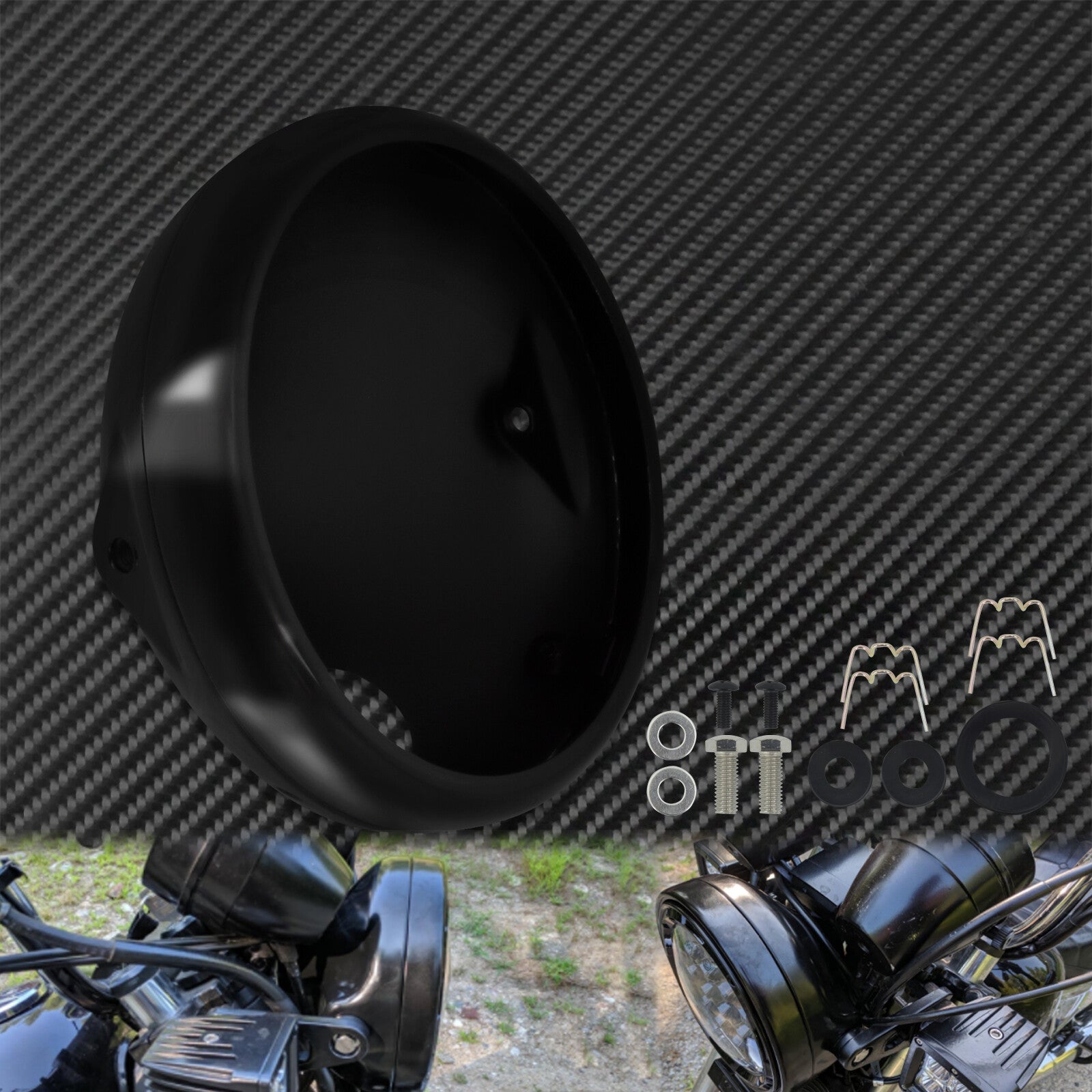 7'' Motorcycle Gloss Black Front Headlight Housing Cover Fit for Harley Softail Q