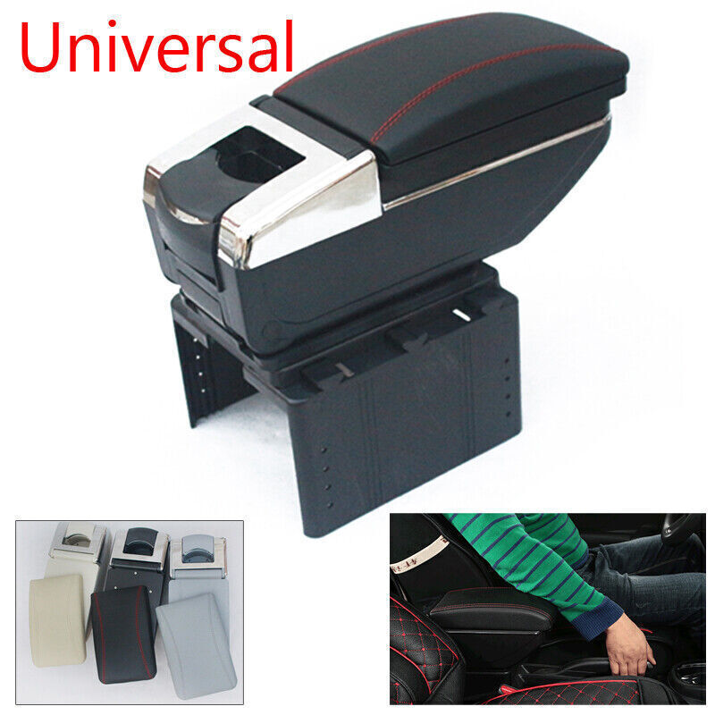 Central container armrest box, black polyurethane synthetic leather storage box, cup holder, universal - n