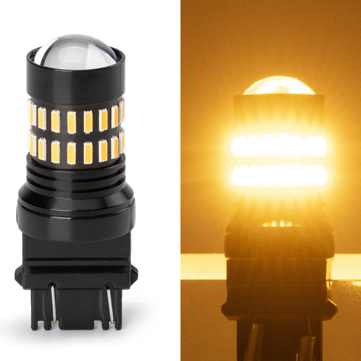 2x 3157 4157 3156 LED turn signal DRL bulbs, CANBUS overdrive warning lights, amber color. n