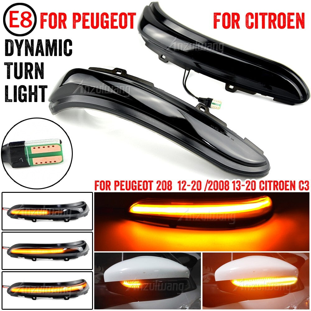Dynamic Side Turn Signal Light for PEUGEOT 208 2008 2012-2020 for Citroen C3 2016