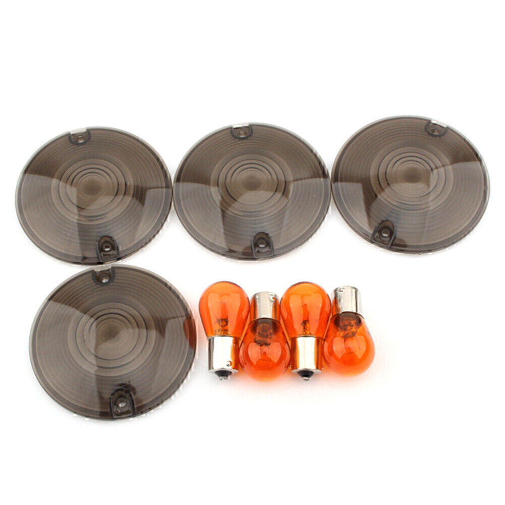4xTurn Signal Light Amber Bulbs Smoke Cover Fit 94-10 for Harley Davidson Road King Q