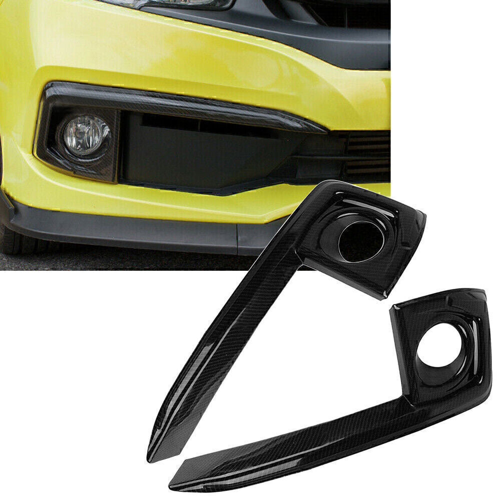 2X Carbon Front Fog Light Lamp Cover Trim Molding for Honda for Civic 10th 2016-2021