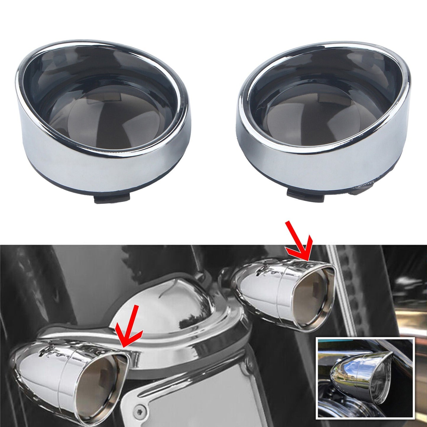 Chrome Turn Signal Light Smoke Lens Cover Bezels Visor for Harley Softail Dyna Q