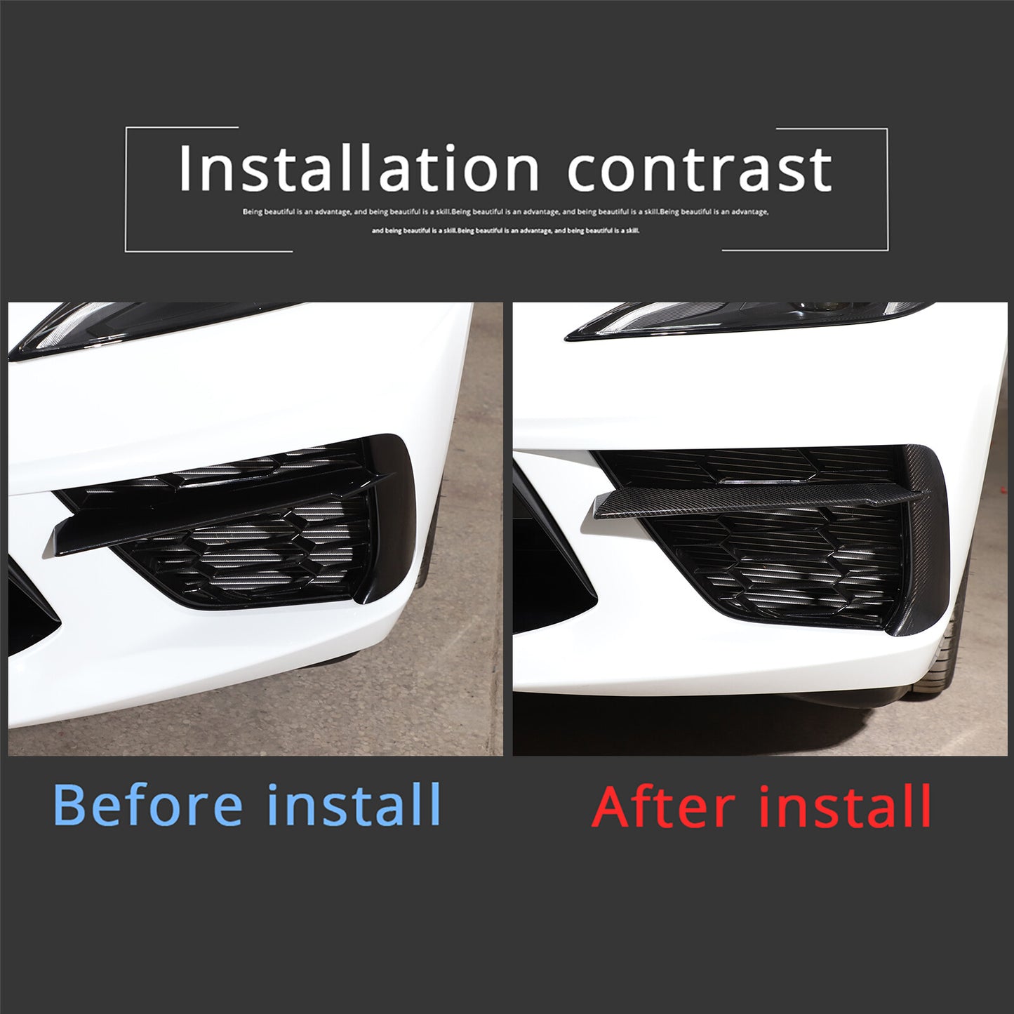 Carbon fiber front bumper grille accent cover for C8 for Corvette Stingray Coupe HTC 20-23