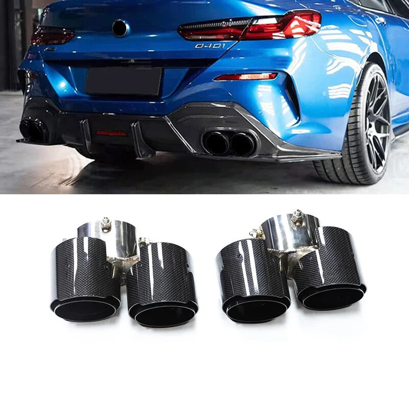 1 Pair Carbon Fiber Stainless Steel Muffler Exhaust for BMW 840i Tips Q
